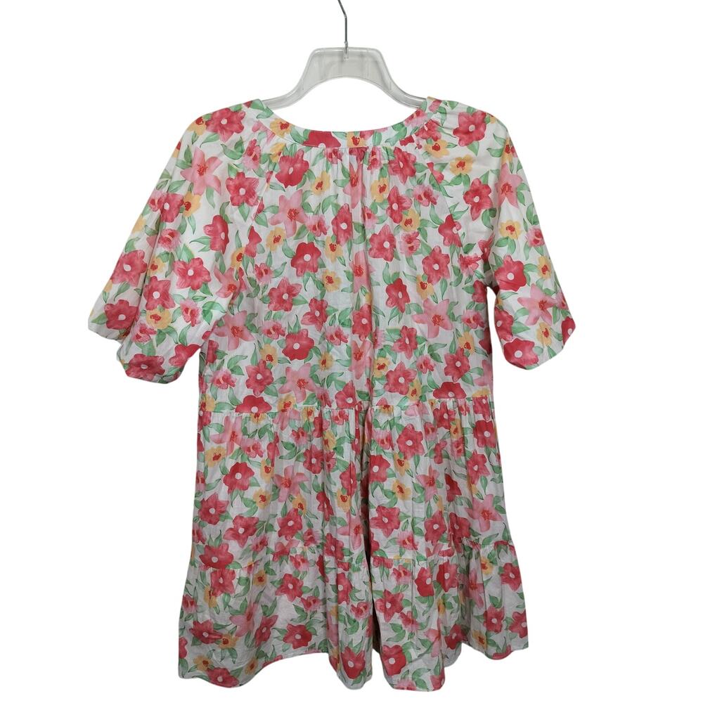5273) Gigio USA Pastel Cotton Floral Tiered Babydoll Puff Sleeves Dress Medium - Picture 5 of 11